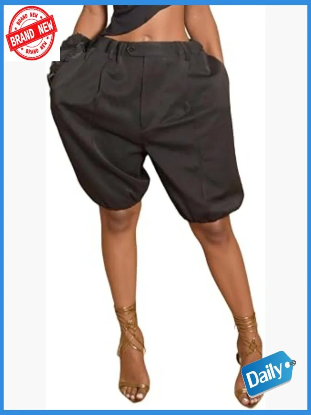 Lantern Balloon Baggy Wide Leg Bermuda Shorts Elastic Waist High Rise Summer
